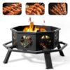 Fautostary 35in Octagonal Fire Pit Steel Wood Burning with Foot Pedal Black