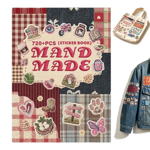 Faux Embroidery Stickers, 720+ Self Adhesive Decorative Stickers with Realistic Embroidery Look for Junk Journal, Scrapbook, Planner, Laptop, Water Bottle, Card Making, DIY Crafts & Gifts,Red