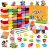 Fcoget Air Dry Clay- Ultra Light Modeling Clay Set with 6 Shareable Jars & 48 Color Refill Packs, 12 Molds, 3 Tools No-Mess Magic Clay Arts and Crafts Gift Toddlers
