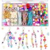 Fcoget DIY Beaded Keychain Making Kit with 7 Keyrings & 3 Strings - Aesthetic Backpack Charms Craft Kits, Premium Acrylic Beads for Trendy Jewelry Making, Sensory Arts and Crafts Gift for Women
