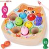 FCSONU Toddlers Montessori Toys for 2 Year Olds, Wooden Magnetic Fishing Game Fishing Toys for Kids 1-3, Preschool Learning Educational Toys for 2 Year Old Boys Girls, Easter Christmas Birthday Gifts
