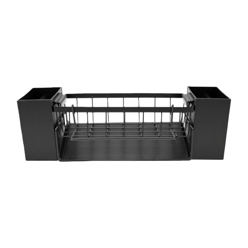 Fdit Kitchen Sink Organizer, Sponge Holder with Detachable Towel Rack and Double Chopsticks Holder, Self Draining Sink for Countertop (Black Double Chopstick with Drainage Rack)