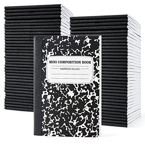 feela 70 Pack Mini Composition Notebook Bulk, Cute Pocket Composition Note Pad, Small Journal Notebooks for Students College School Supplies, 4.5" X 3.25", Narrow Ruled, Black Marble Covers