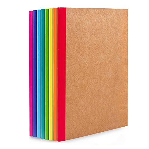 feela 8 Pack Composition Notebooks Bulk, Kraft Cover Lined Blank College Ruled Composition Travel Journals with Rainbow Spines For Women Students Business, 60 Pages, 8.3”x 5.5”, A5, 8 Colors