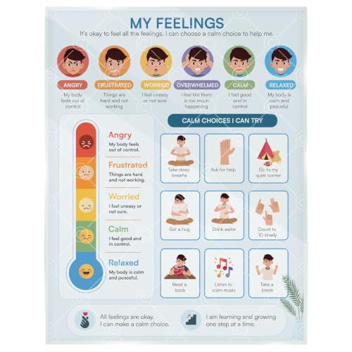 Feelings Chart for Kids – Emotional Regulation Poster, Emotion Chart, Social Emotional Learning Visual Aid, Calm Down Corner Tool for Autism, ADHD, Classroom, Therapy & Home, Laminated 8.5 x 11