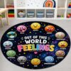 Feeling Wheel Chart Round Rug for Classroom - Round Emotional Regulation Mat, Mental Health Composition Notebook Carpet, Calming Corner Decor, Back to School Gift (Feeling Space Theme)