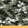 Feelyou Camouflage Upholstery Fabric By The Yard, Camo Reupholstery Fabric for Chairs,Military Style Decorative Soft Flannel, 1 Yard,Green Grey Black