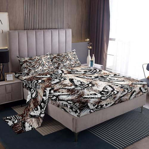 Feelyou Death Moth Sheet Set for Girls Boys Kids Cow Fur Sheets with Deep Pocket Fitted Sheet Room Decorative Skull Decor Bed Sheets Set Farmhouse Cowhide Brown Black Bedding Set Room Decor Twin Size