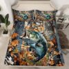 Feelyou Fish Fitted Sheet Full Size Camo Fish Hunting Bed ding Set Marine Life Sea Bed Sheet Set Camouflage Fish Green Orange Bed Cover Deep Pocket(No Top Ssheet) 3Pcs with 2 Pillow Case