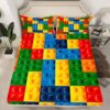 Feelyou Gaming Fitted Sheet Twin Size Kids Building Blocks Bedding Set for Boys Teens Toddler Toy Brick Bed Sheet Set Breathable Colorful Bed Cover Room Decor