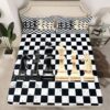 Feelyou International Chess Decor Bedding Fitted Sheet Board Game Lover Bedding Sheets for Boys Girls Geometric Checkerboard Vintage Bed Sheet Set White Black Bed Cover Room 2Pcs Twin Size