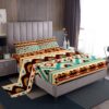 Feelyou Orange Green Southwestern Bed Sheets Set Twin Geometric Sheet Set Tribal Native American Indian Design Vinatge Sheets with Deep Pocket Fitted Sheet Decor Exotic Style Stripe Line Bedding Set