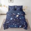 Feelyou Solar System Bedding Set Twin Size Constellation Comforter Set 7 Pieces Galaxy Outer Space Universe Planets 3D Printed Space Bed in a Bag Black Bed Set with Comforter, Sheet Set, Pillowcases