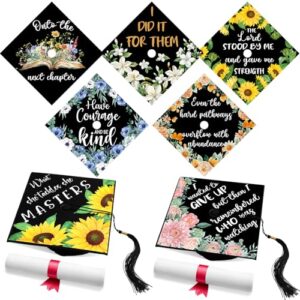 Feifeiya 14 Pcs Graduation Cap Topper Sticker Colorful Flower Design Motivational Inspirational Cap Topper Decal Bible Grade Hat Quote Decal Card Stock for Graduation Hat Accessories Supplies
