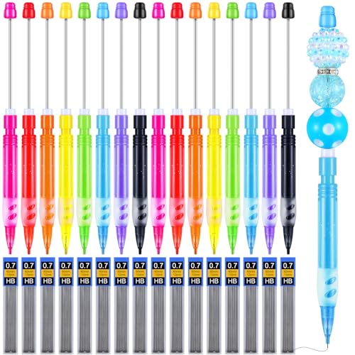 Feifeiya 16 Pcs Beadable Mechanical Pencils Set Colored Mini Beadable Pencils with Lead Refills for Writing Drawing Sketching DIY Crafting Gift for Employee Staff Coworker