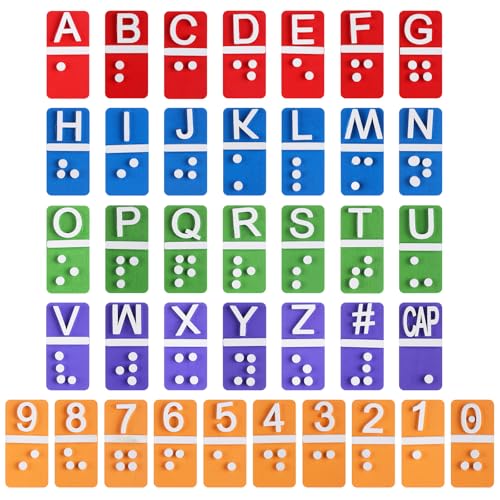 Feifeiya 38 Pcs Braille Alphabet and Number Tiles Wood Raised Dots Alphabet and Numbers Punctuation Educational Tool for Blind Visually Impaired, Teaching Aid for Blind Gifts
