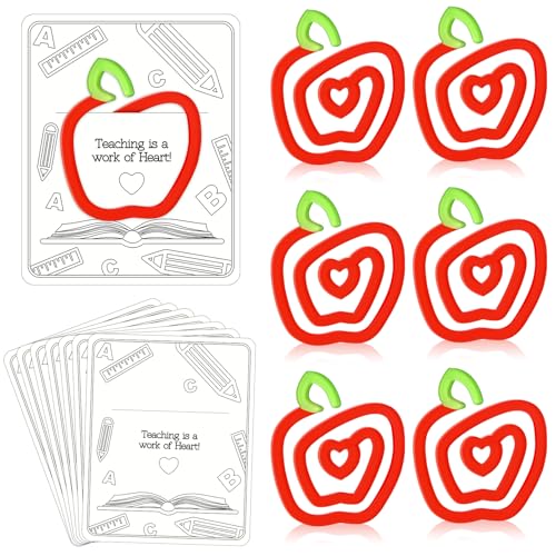 Feifeiya 6 Sets Jumbo Teacher Acrylic Paper Clips 4 Inch Paperclip Bookmark Teacher Welcome Back Gifts with Thank You Cards for Office Classroom Back to School Supplies(Apple)