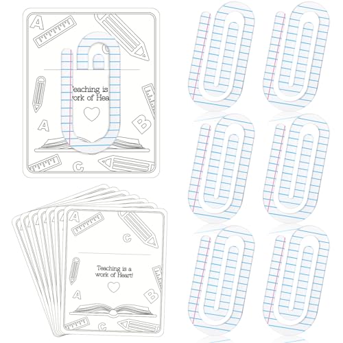 Feifeiya 6 Sets Jumbo Teacher Acrylic Paper Clips 4 Inch Paperclip Bookmark Teacher Welcome Back Gifts with Thank You Cards for Office Classroom Back to School Supplies(Lined Notebook)