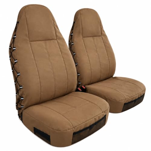 FEIMOSI Heavy Duty Canvas Front Seat Covers for Toyota RAV4 2013-2026, High Back Bucket Seat Covers, Water Repellent Fabric, Airbag Compatible, Universal Fit with Headrest Covers, Tan