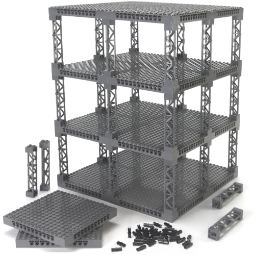 Feleph Multi-Floor Parking Garage Building Blocks Set for Cars Display, 18PCS Plates 16x16 with Pin Holes and Triangular Support Girders, City Construction Site Parts Compatible with Major Bricks