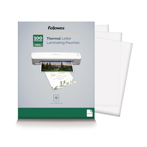 Fellowes Thermal Laminating Pouches, School Supplies Letter Size Sheets, Rigid 5-Mil, 100-Pack, Clear Jam-Free Design (5743501)