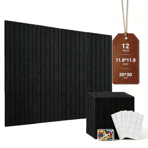 Felt Bulletin Board for Wall Decor 48" * 36”, 12 Pack Bulletin Cork Board for Classroom, Office Decor, Home, Pin Boards Tiles Alternative with 60 Adhesive Tabs & 50 Pushpins (Black) - FURRELOR