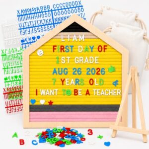 Felt Letter Board with 680 Letters 10 In Pencil Shaped Letter Board Reusable Color Painting First and Last Day Chalkboard with 4 Colored Plastic Letters Boards A-Z for School Classroom Home Decor