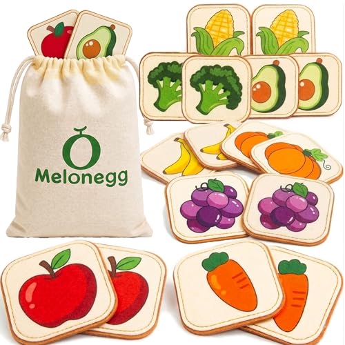 Felt Matching Game for Toddlers, Fruit Vegetable Montessori ToysTravel Toys for 2 3 Year Old, Memory Flash Cards for 2 3 Year Old, Soft Safe Preschool Educational Gifts for Boys Girls