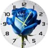 FemiaD 12in Round Wooden Blue Rose Wall Clock, Battery Operated