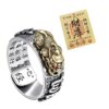 Feng Shui Pixiu Ring for Men Women - Lucky Wealth Mantra Amulet Jewelry - Adjustable Size - Non-Tarnishing & Hypoallergenic Buddhist Good Luck Ring for Protection, Wealth, Health