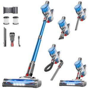 fenhua Cordless Vacuum Cleaner, Powerful Stick Vacuum Cleaner for Home with Rechargeable Battery, 6-in-1 Lightweight Handheld Vacuum, 45 Mins Runtime for Hardfloor & Carpets Pet Hair (Blue)
