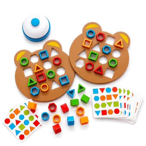 FENNIDICE Shape Matching Game for Kids 3+, Fast-Paced Family Board Game with Bell, 2-Player Pattern Matching Game, Parent-Child Learning Toy for Focus, Observation & Hand-Eye Coordination
