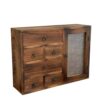 Fenteer Desktop Storage Cabinet Solid Wood Drawer Organizer with 6 Drawers and Door Frosted Glass Panel and Metal Hinges Compact Tabletop Unit for Office Desk