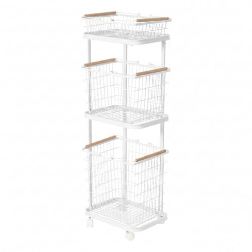 Fenteer Kitchen Storage Cart Rolling Utility Basket Organizer Metal Rack Mobile Trolley with Coated Metal Frame and Wooden Handle Grips Suitable for Compact Kitchens kitchenette setups Tiny Homes
