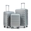 Feoffey Silver Luggage Set 3 Piece Hardside Spinner Suitcase ABS