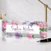Feraurae Personalized Name Plate for Desk Custom Desk Name Plate Acrylic Office Desk Accessories Decor for Women Teacher Nurse Boss Employee Appreciation Gifts for Mother Pink Floral Name Plates