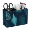 Ferns Leaves Pattern Desk Organizer PU Leather Caddy Holder