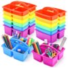 Ferrochef 12 Pcs Plastic Classroom Caddy with 5 Compartments 3 Compartments Teacher Supply Storage Caddy Organizer for Classroom Supply Office Table Desk Craft Art Pencil Crayon Marker Assorted Colors