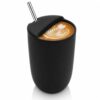 Ferrochef 1 Pack Ceramic Coffee Mug with Sip Hole 9.5oz Retro Espresso Cup with Straw and Brush Travel Mug Hand-painted Porcelain Coffee Tea Cup Novelty for Kitchen Milk Juice Cappuccino Latte (Black)