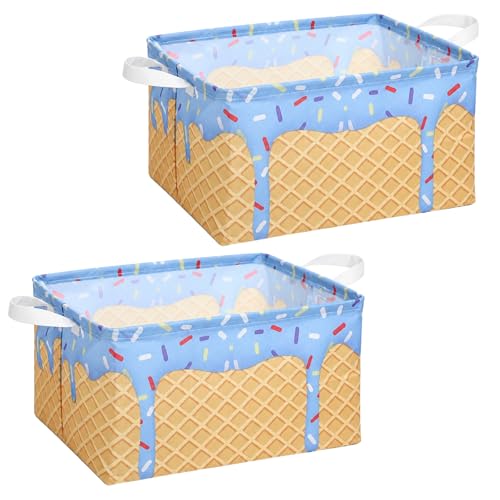 Ferrochef 2 Pack Ice Cream Drip Baseball Storage Baskets with Handles and Waterproof Liner 15 x 11 x 8.7 Ines Collapsible Storage Bins for Room Nursery Bedroom Closet Organizer Basket