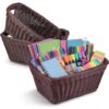 Ferrochef 3 Pack Rattan Baskets Book Bins with Handles Classroom Plastic Storage Baskets Stationery Book Document Envelope Organization Storage Bins for School Teacher Office