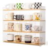 Ferrochef 4 Tier Coffee Mug Holder Wooden Mugs Display Shelf Cup Station Rack Organizer Grid Style Storage for Kitchen Countertop Buffet Cabinet Bar Home Organization