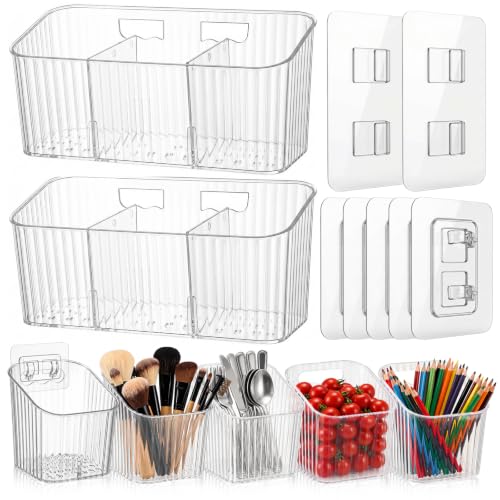 Ferrochef 7 Pack Cabinet Door Organizer Adhesive Wall Mount Storage Bins Makeup Containers Stackable Organizer Basket for Kitchen Cabinets, Bathroom, Pantry, Office, Refrigerator (Frosted Clear)