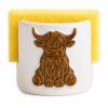 Ferrochef Farmhouse Highland Cow Ceramic Sponge Holder for Kitchen Sink, 3.03 x 3.94 in Cute Cow Dish Sponge Holder with Drainage Holes, Rustic Sink Organizer Gifts for Kitchen Decor