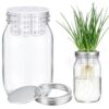 Ferrochef Seed Sprouting Set Green Onion Regrower Kit Includes Regrower Sprouting Lids and a Mouth Mason Jar for Sustainable Windowsill Gardens and Hydroponics for Growing Broccoli and Beans (White)