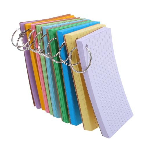 FESTFENDS 9pcs Horizontal Ruled Mini Index Cards with Holes and Iron Ring Binder for Note Taking and Business Memos, Sturdy Paper Flashcards for School in Class Study Random Color