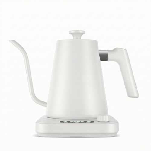 FewNvWa Electric Kettle Gooseneck Kettle With Long Spout Temperature Control Kettle With Digital Display And Rotary Knob 304 Stainless Steel Rapid Heating suitable for pour over coffee use, White