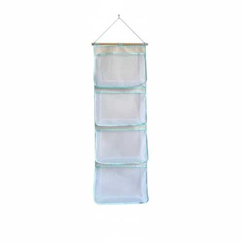 FewNvWa Wall Hanging Organizer Closet Organizer Storage Bag Wall Rack with Mesh Pockets Cotton Linen with Easy Mounting Suitable for Bedroom Doors Closet rods Compact Apartments Rooms, Light Green