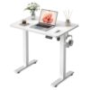 FEZIBO Small Standing Desk, 32 × 19 Inches Electric Height Adjustable, Sit and Stand Up, Computer Office Desk with Splice Board, White Frame/White Top