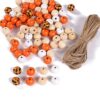 FHSNDNK 200 Pieces 16 mm Buffalo Plaid Wooden Beads Round Colored Wood Rustic Farm for Christmas Decoration DIY Holiday Party Craft Supplies (Orange)